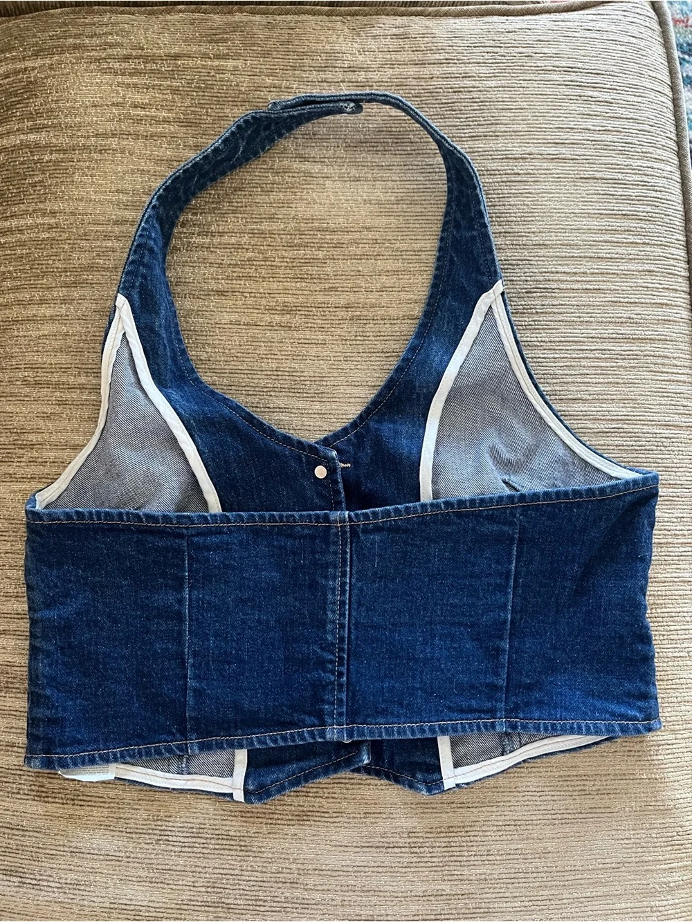 ROLLA'S Dark Blue Denim Halter Vest with Contrast Trim - Picture 2 of 4